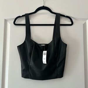 NWT ABERCROMBIE CROPPED VEGAN LEATHER BLACK TANK TOP SMALL